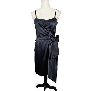 Womens Formal Black Satin Cocktail Dress Bow Detail Beaded Pockets Size L Sexy